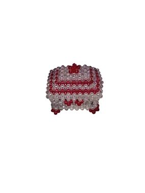 Vintage Handmade Crafted Folk Art Bead & Wire Trinket Box  Clear/Red GUC. OBO